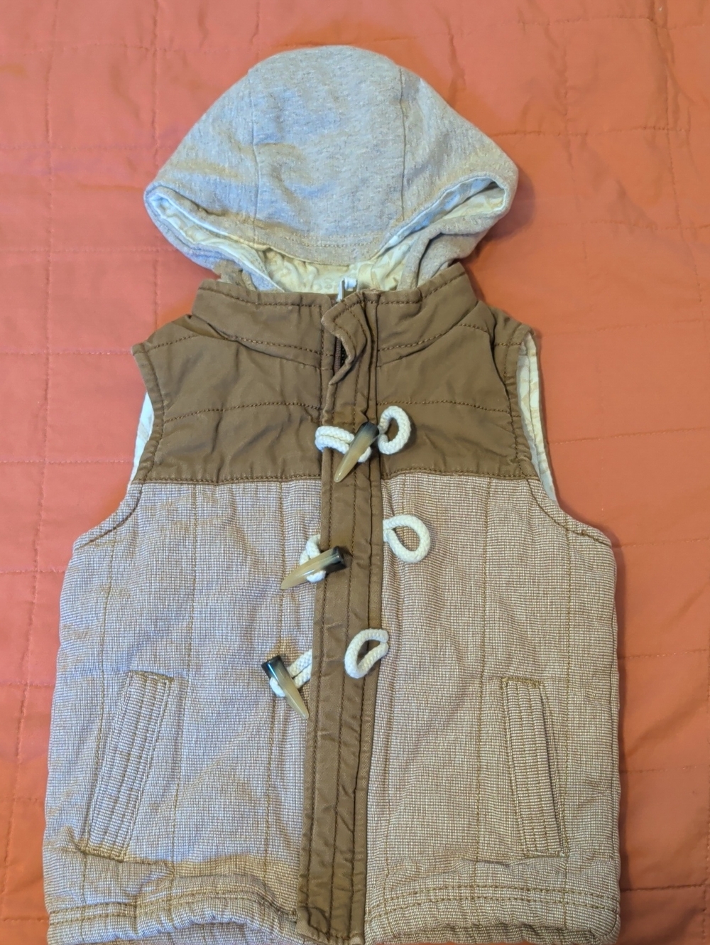 Kids Hooded Toggle Vest in Brown